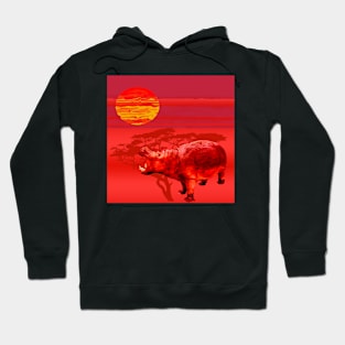 Africa Hippo Sunrise Desert Red Gift T-Shirt Hoodie